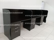 Estaciones de trabajo individuales de melamina con divisiones altas, con pedestal de 3 gavetas, con jaladores metalicos, con sistema de llave general