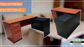Escritorio en forma de L de melamina con pedestal de 3 gavetas utilitaria y para uso de folder colgante y sistema de llave general