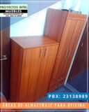 Credenza armario de melamina con puertas abatibles y gavetas jaladores de barra para almacenaje y organizacion para oficina