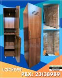 locker fabricado en melamina con jalador, chapa y puerta con ranura con 2 puertas